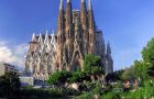BARCELONA, SPAIN - OCTOBER 8: La Sagrada Familia - cathedral designed by Antonio Gaudi, view from the oldest facade at the morning, October 8, 2014 in Barcelona, Spain.
