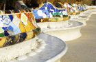 Multi colored benches in Park Guell by famous architect Antoni Gaud?. Barcelona, Spain.